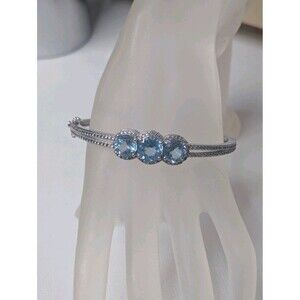JTV Glacier Topaz, Hinged Bangle Bracelet - Blue, Size 8